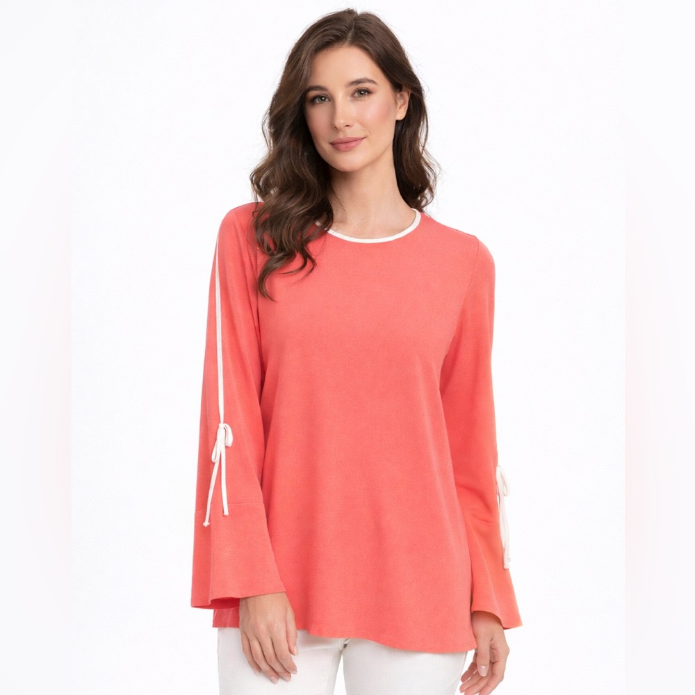 Vince Camuto Pink Blouse with Tie Sleeve Accents